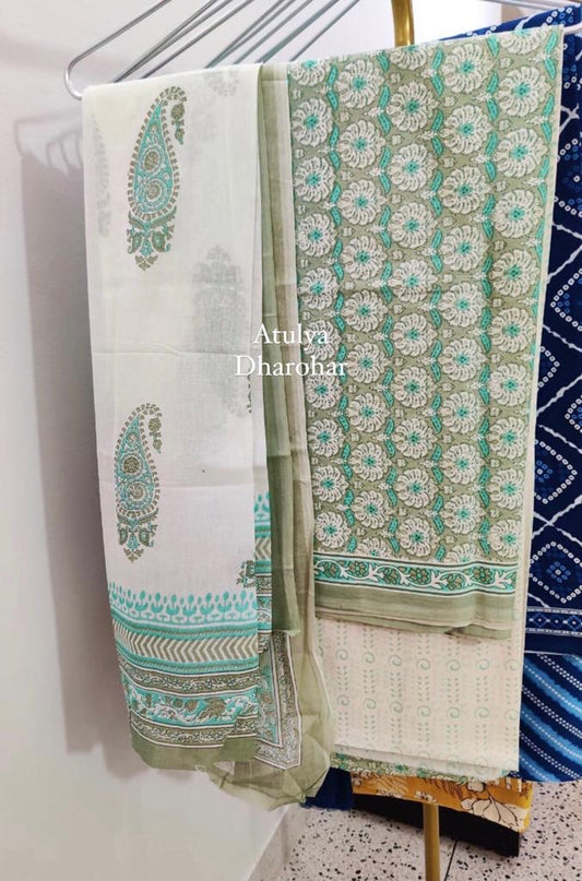 Green Suit Fabric with Cotton Dupatta