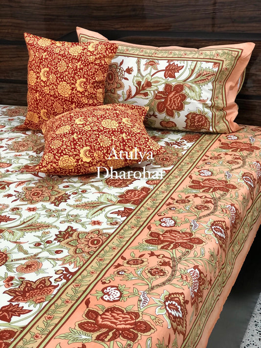 Orange Floral Jaal Bedsheet