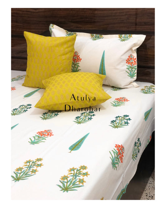 Multicolour Floral Motifs Cotton Bedsheet