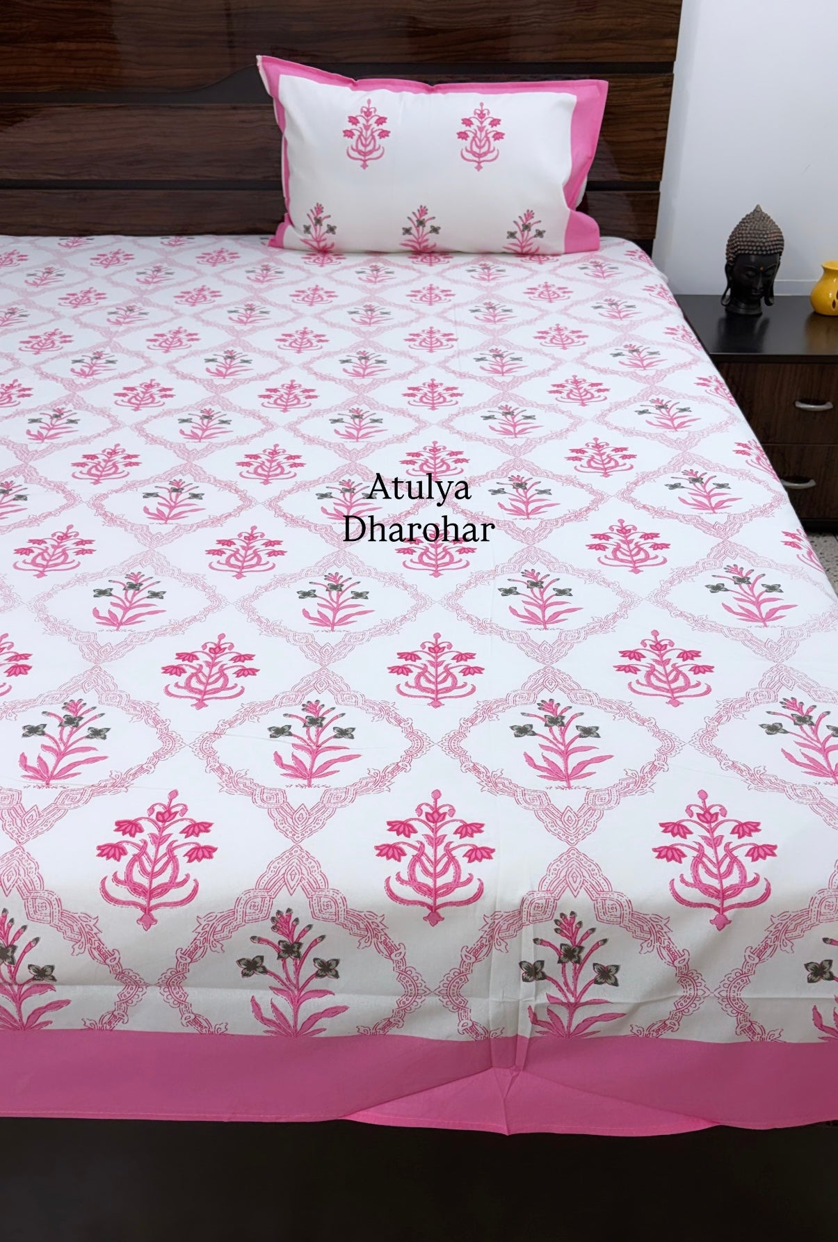 Pink Floral Mughal Jaal Cotton Super King Bedsheet