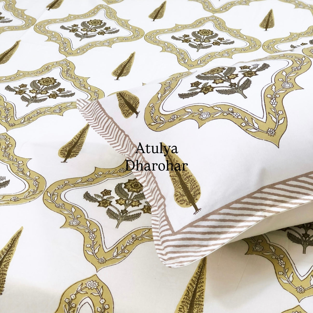 Green Floral Mughal Jaal Cotton Super King Bedsheet