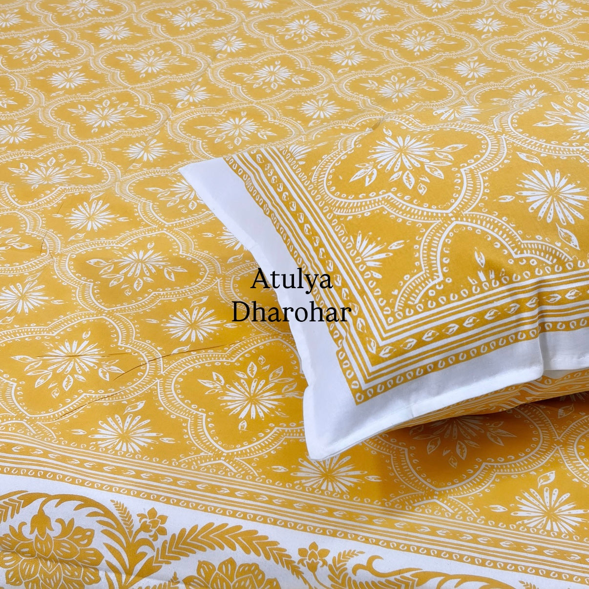 Yellow Mughal Jaal Cotton Super King Bedsheet
