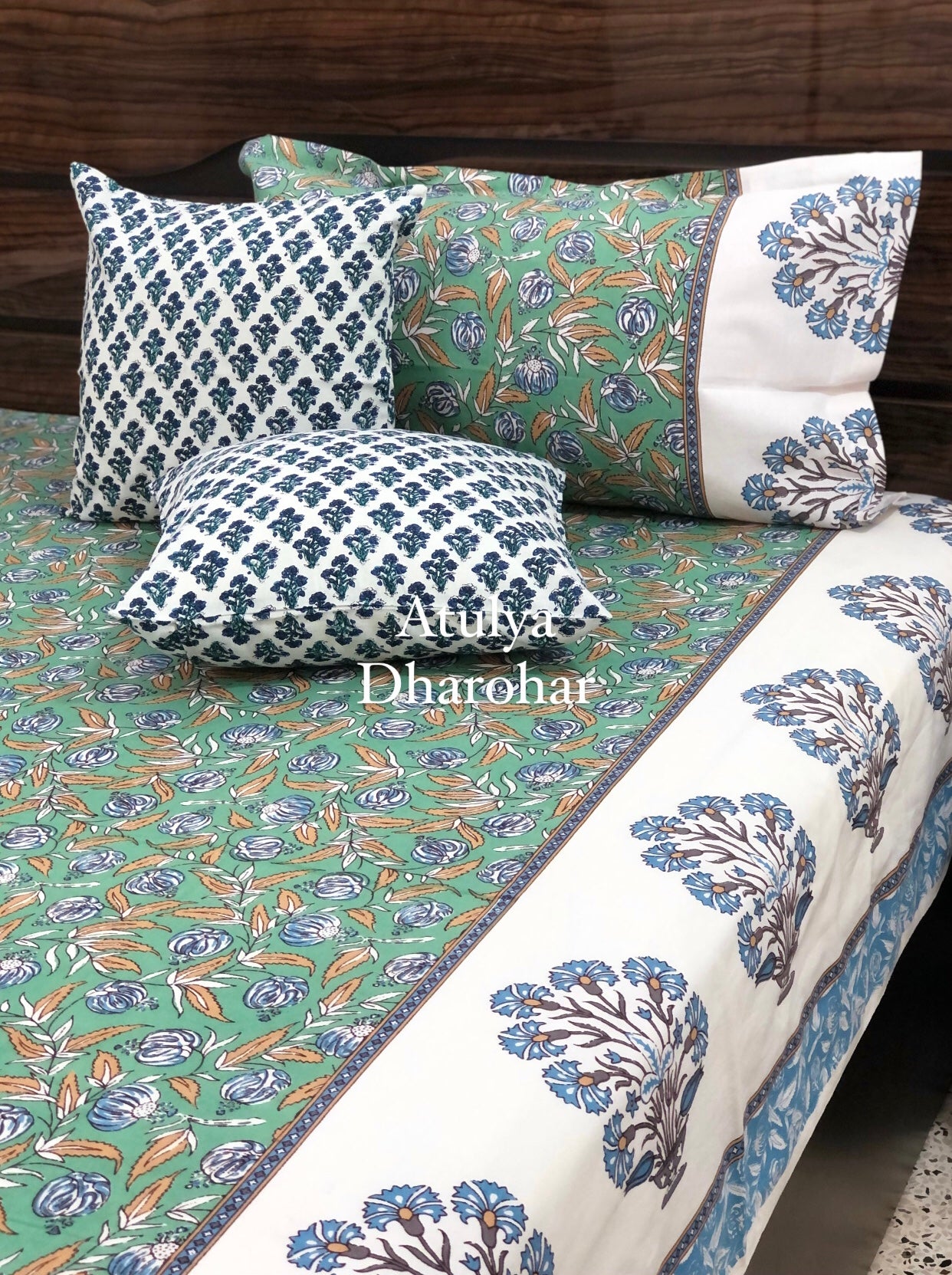 Blue Floral Jaal Bedsheet