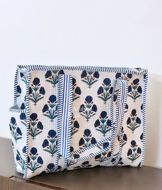 Blue Marigold Medium Tote Bag with Zip
