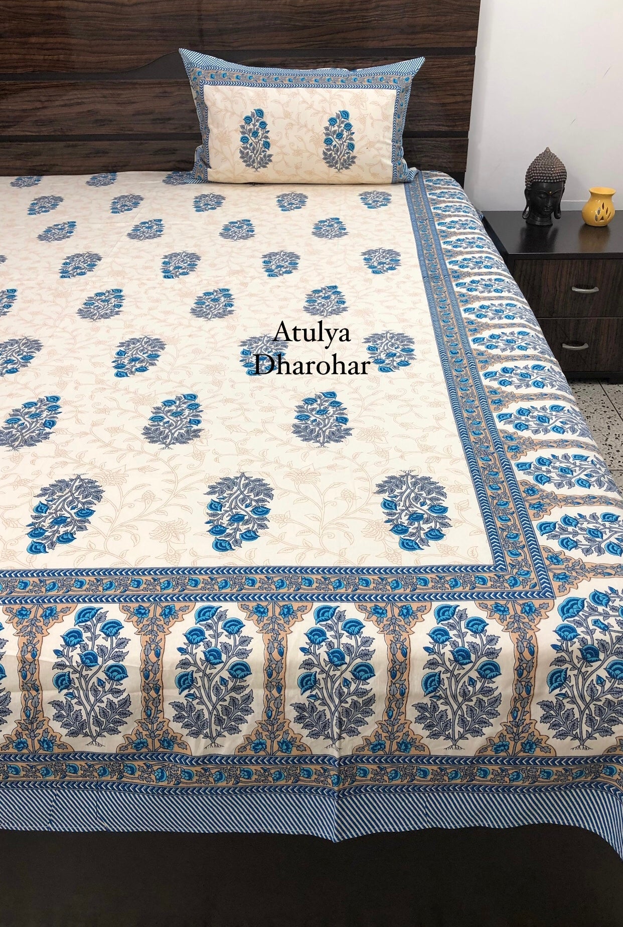 Blue Floral Motifs Bedsheet