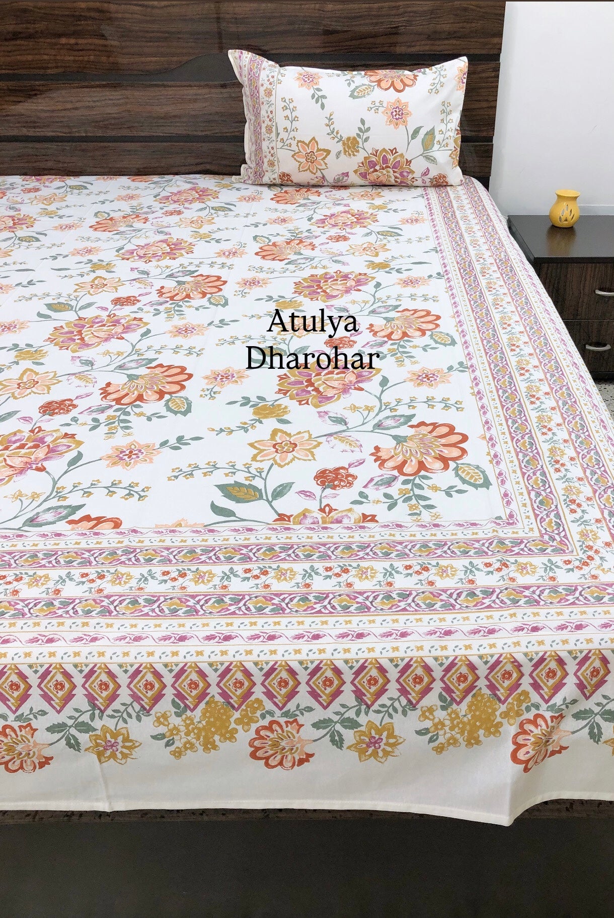 Multicolour Floral Jaal Cotton Super King Bedsheet