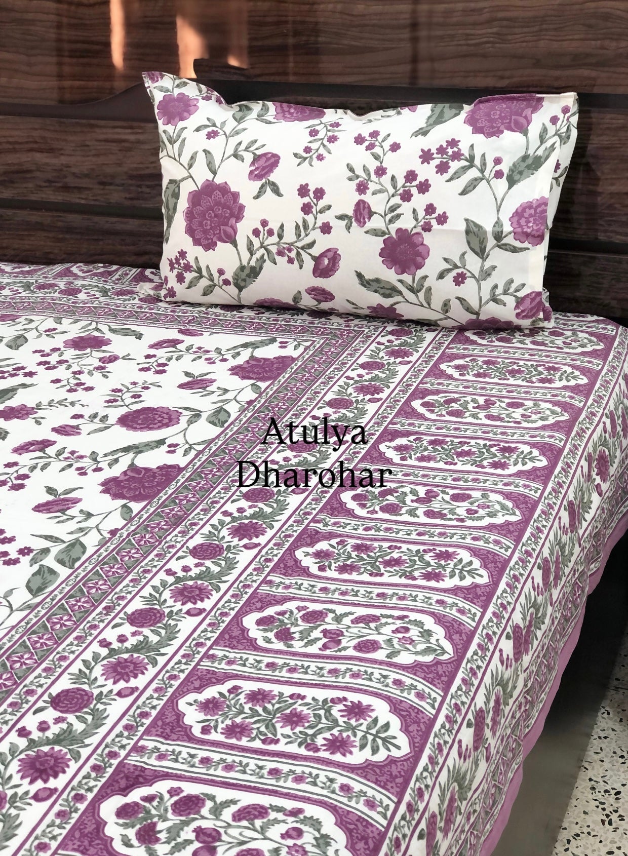 Purple Floral Jaal Super King Cotton Bedsheet