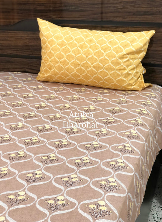 Yellow Floral Mughal Jaal Super King Bedsheet