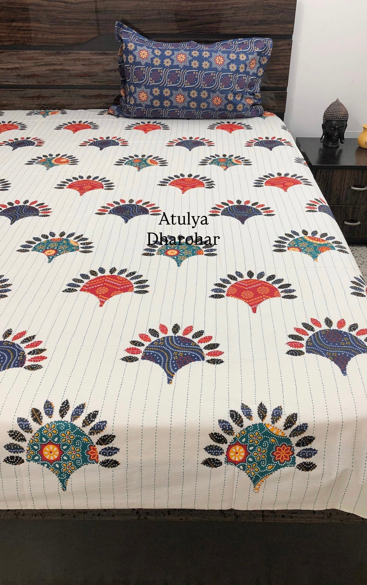 Multicolour Bandhani Cotton Super King Bedsheet