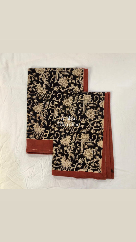 Black Kalamkari Hand Block Printed Pillow Covers