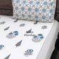 Blue and Grey Floral Motifs Cotton Single Bed Bedsheet