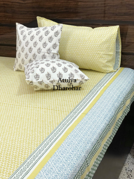 Green Geometric with Mughal Jaal Bedsheet