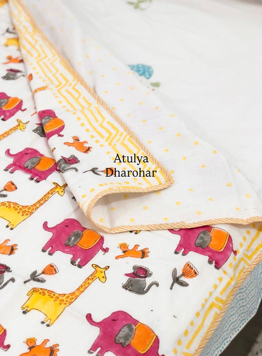 Jungle Theme Hand Block Printed Baby Dohar