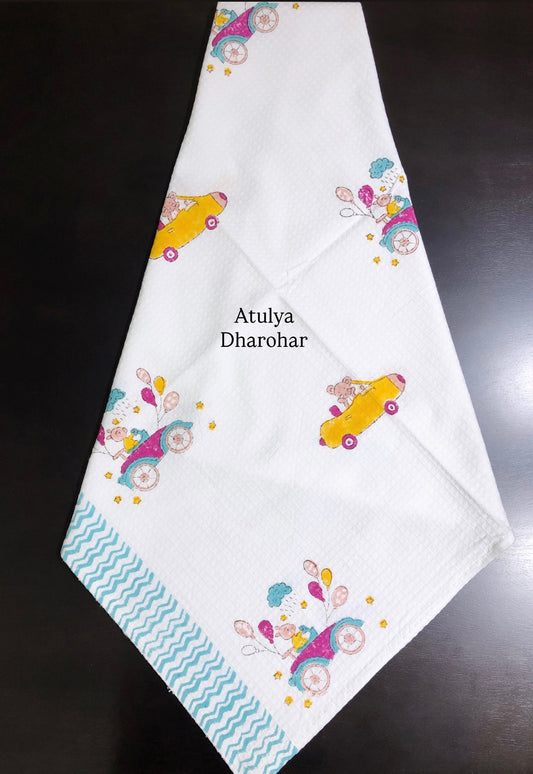 Cars and Balloons Hand Block Printed Waffle Cotton Kids Towel
