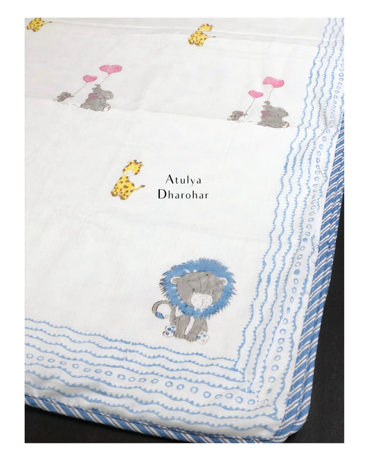 Jungle Theme Hand Block Printed Baby Mulmul Dohar