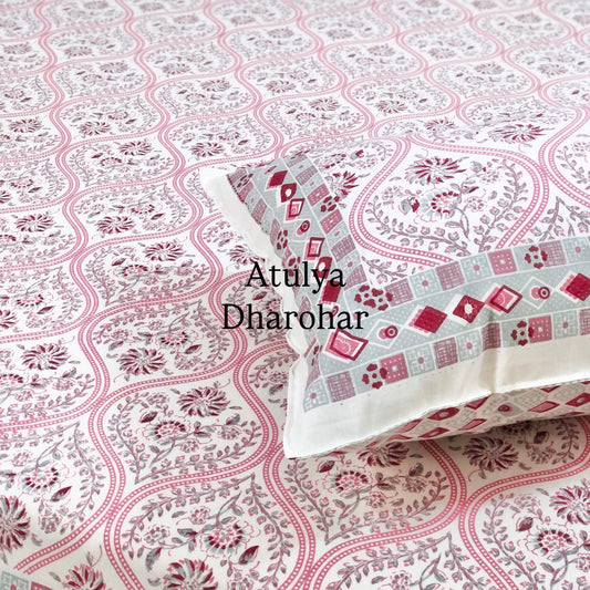 Pink Mughal Jaal Cotton King Size Bedsheet
