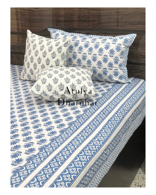 Blue Floral Motifs Bedsheet