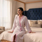 Pink and Green Strips Hand Block Printed Waffle Cotton Bathrobe