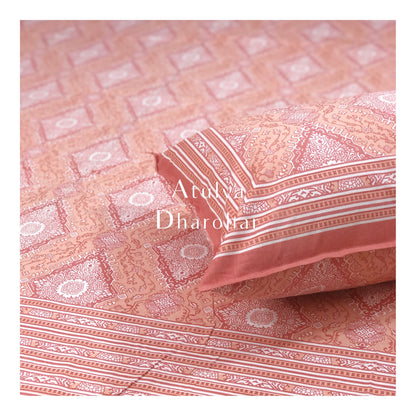 Peach Mughal Motifs Bedsheet