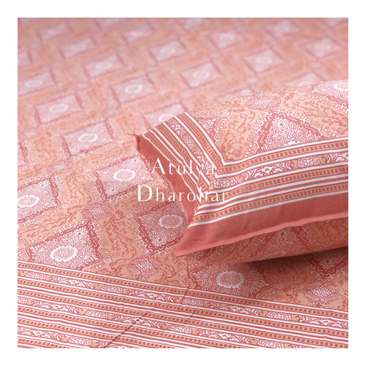 Peach Mughal Motifs Bedsheet