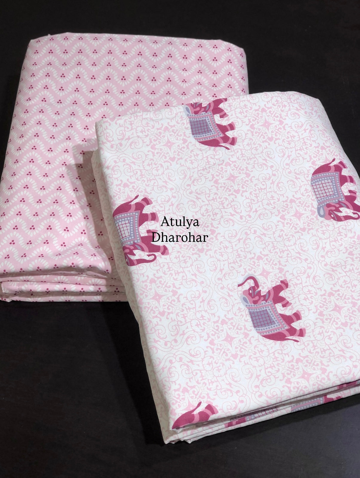 Pink Elephant Motifs Cambric Cotton Single Dohar Pair