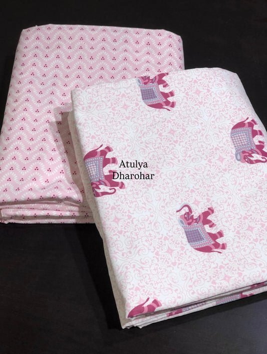 Pink Elephant Motifs Cambric Cotton Single Dohar Pair