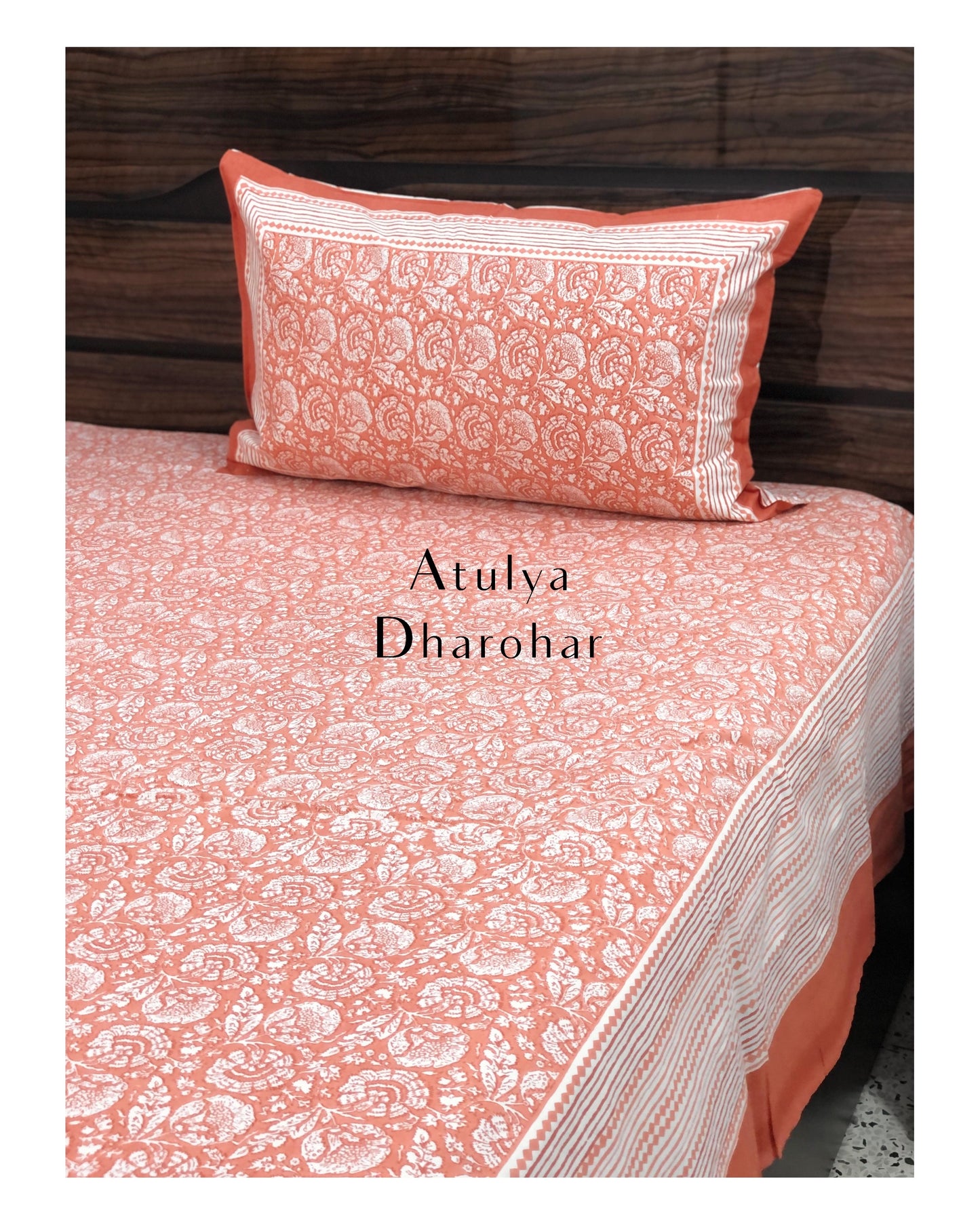 Peach Floral Jaal Super King Bedsheet