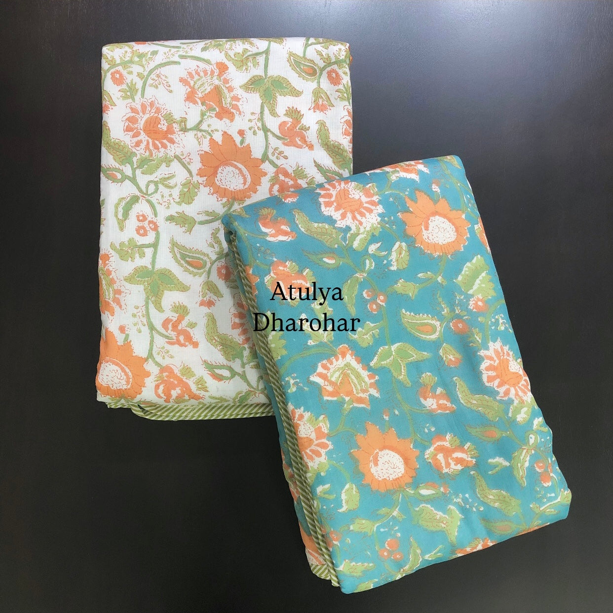 Orange Floral Single Mulmul Dohar Pair