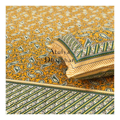 Mustard Floral Jaal King Size Bedsheet