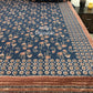 Navy Blue Floral Motifs Cotton Super King Bedsheet