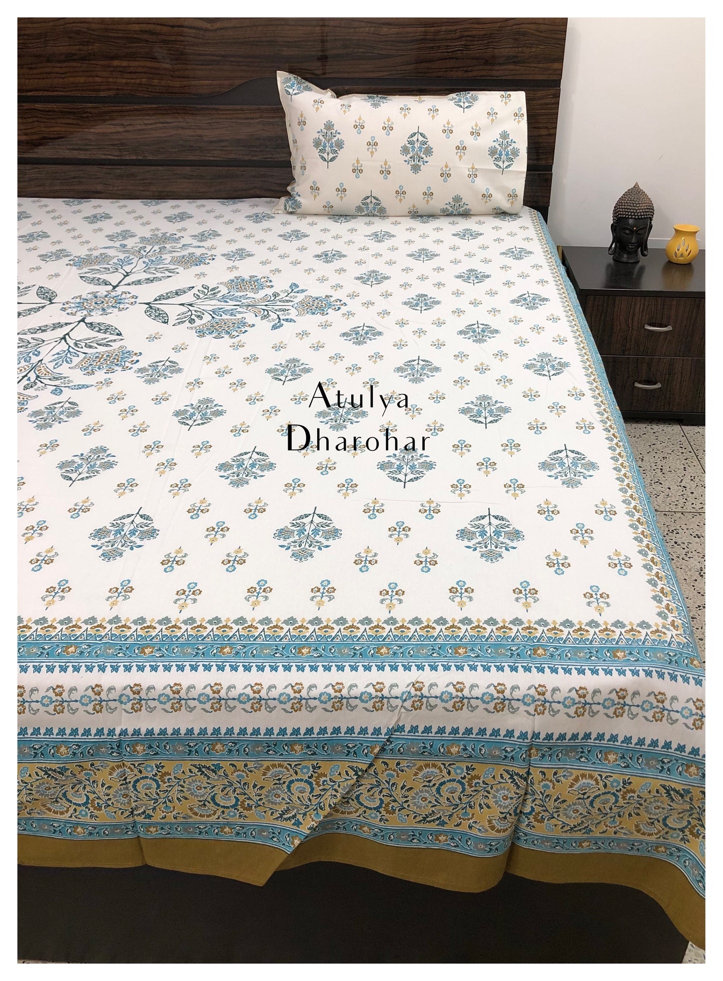 Teal Floral Mandala Bedsheet