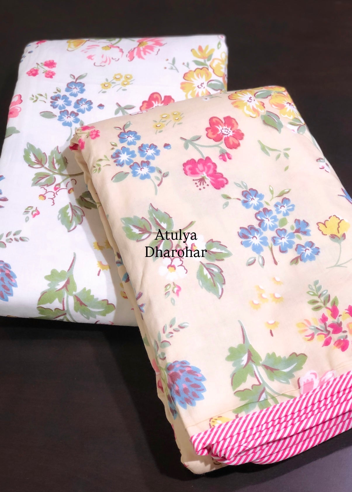 Multicolour Floral Motifs Mulmul Single Dohar Pair