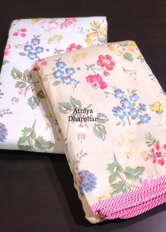 Multicolour Floral Motifs Mulmul Single Dohar Pair