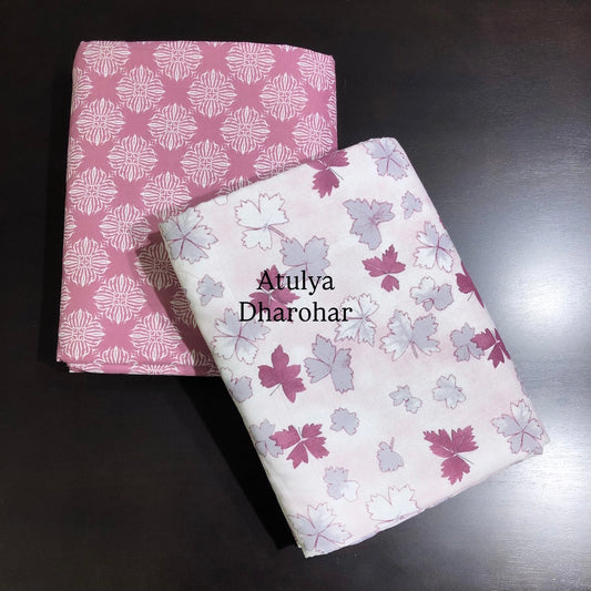 Pink Leaf Motifs Cambric Cotton Single Dohar Pair