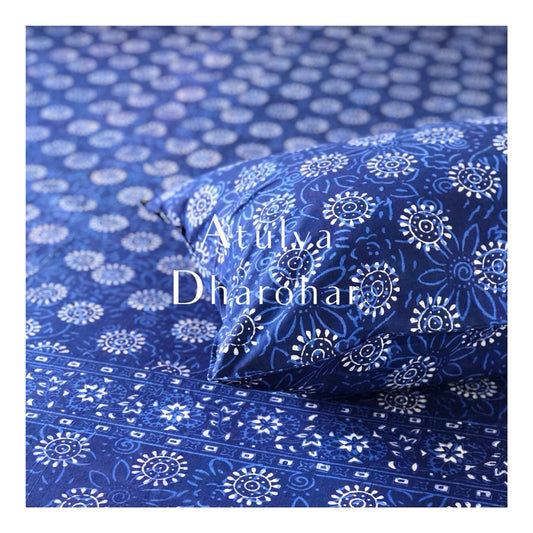 Indigo Hand Block Printed Super King Bedsheet