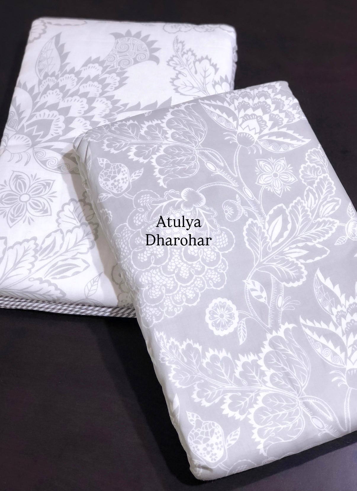 Grey Floral Mulmul Single Dohar Pair