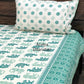 Turquoise Elephant Motifs Cotton King Size Bedsheet