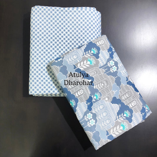 Blue Jharokha Cambric Cotton Single Dohar Pair