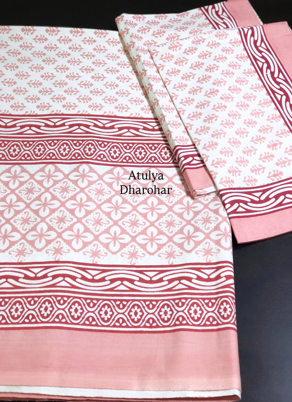 Pink Butti Cotton King Size Bedsheet