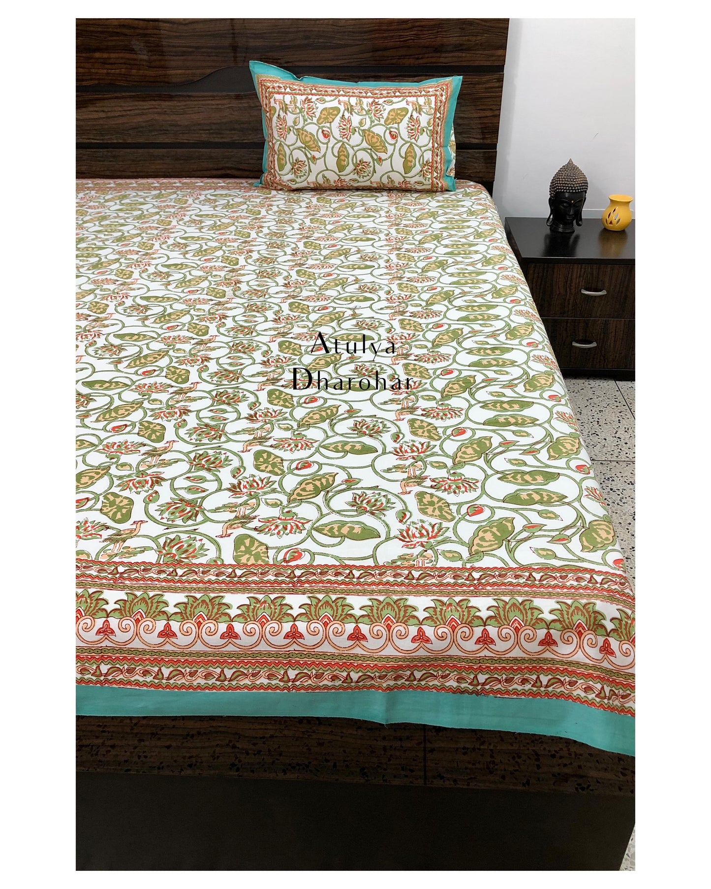 Green Lotus Jaal Bedsheet