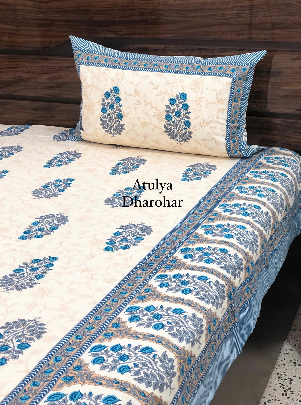 Blue Floral Motifs Bedsheet
