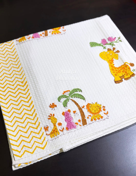 Jungle Theme Hand Block Printed Waffle Cotton Kids Towel