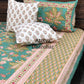 Turquoise and Pink Floral Jaal Cotton King Size Bedsheet