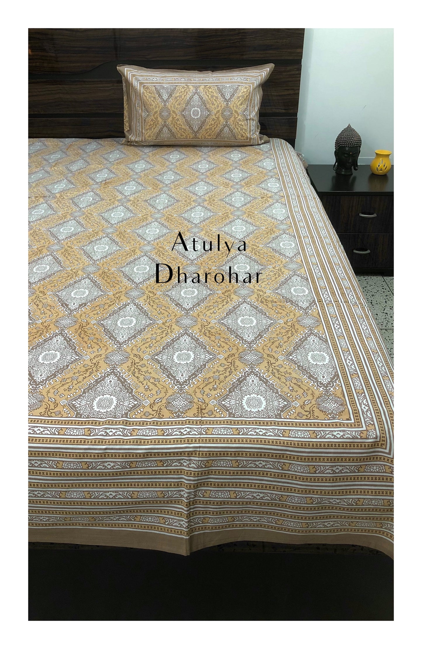 Brown Mughal Motifs Bedsheet