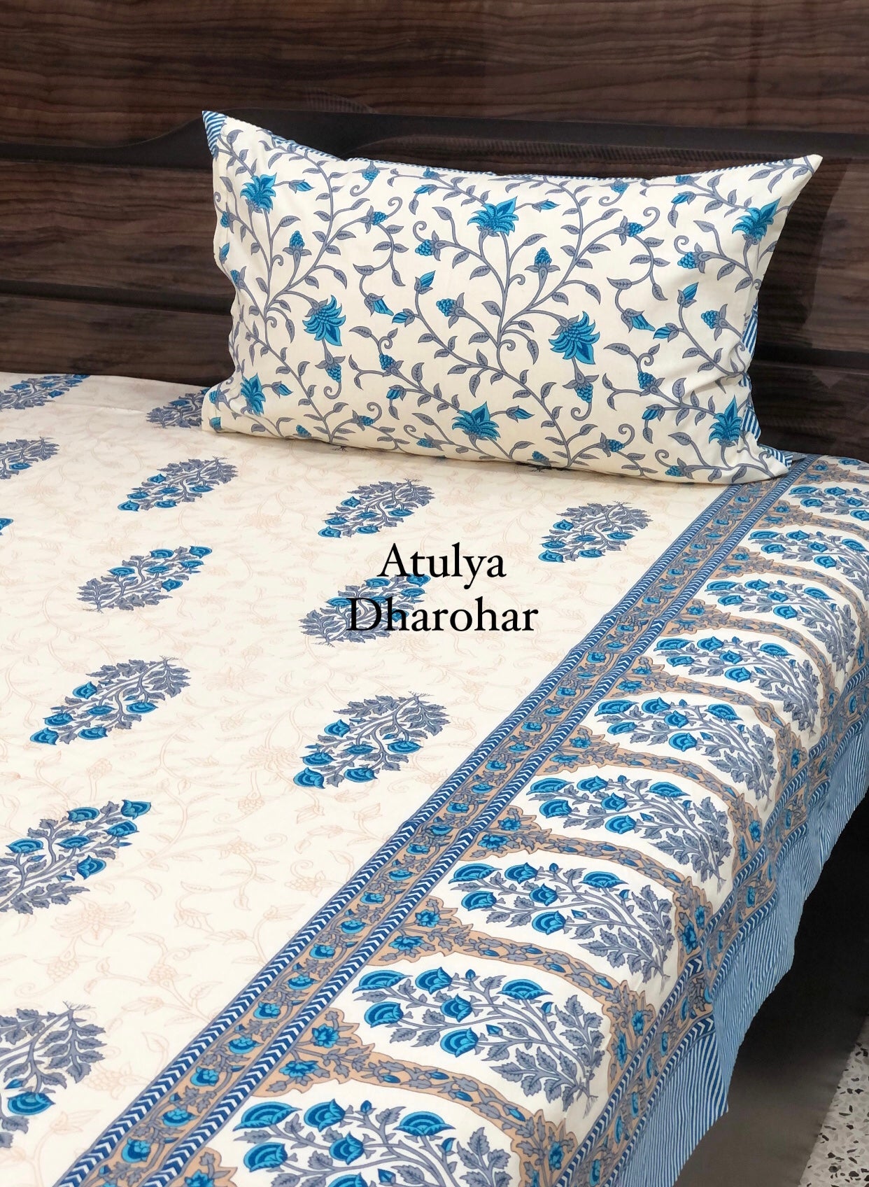 Blue Floral Motifs Bedsheet