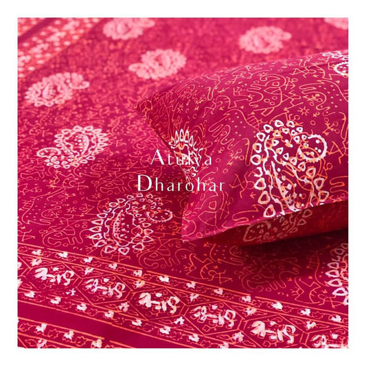 Red Paisley Motifs Single Hand Block Bedsheet