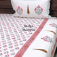 Pink Floral Motifs Hand Block Super King Cotton Bedsheet
