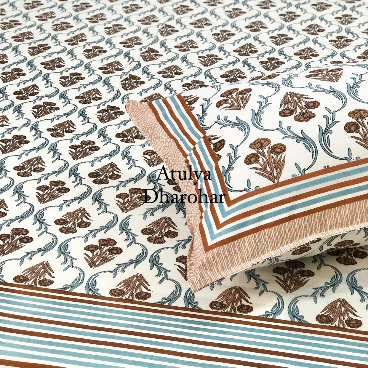 Brown Floral Mughal Jaal Bedsheet