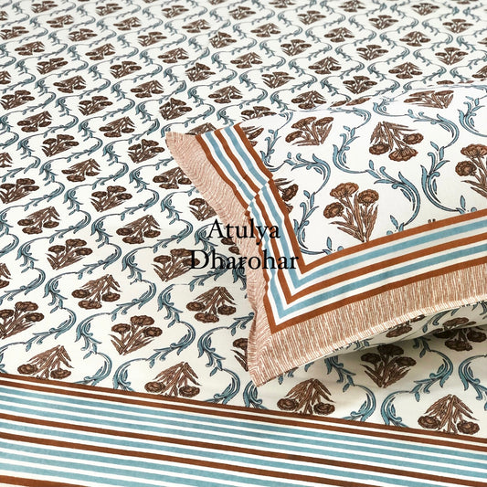Brown Floral Mughal Jaal Bedsheet