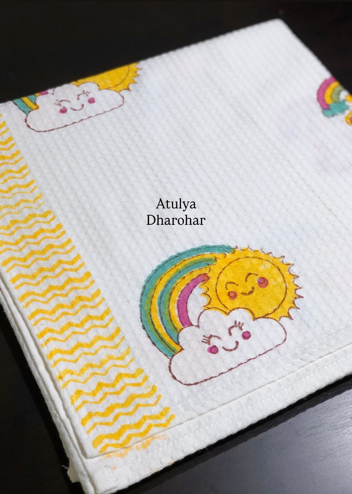 Unicorn and Rainbow Waffle Cotton Hand Block Printed Kids Towel